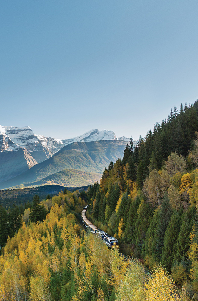 Rocky Mountaineer passes Mount Robson on Journey through the Clouds route.