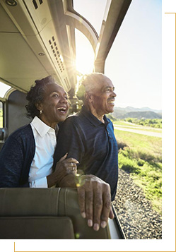 Guests admire views onboard Rocky Mountaineer.